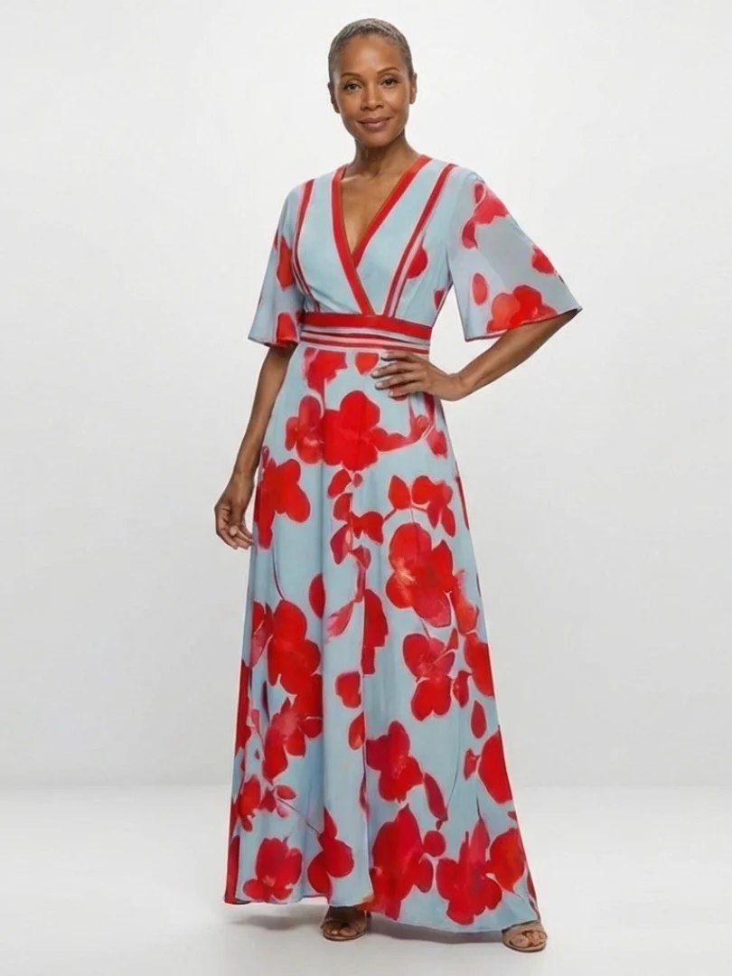 Everyday Floral Maxi Dress | V Neck | Short Sleeve-Myra Lina