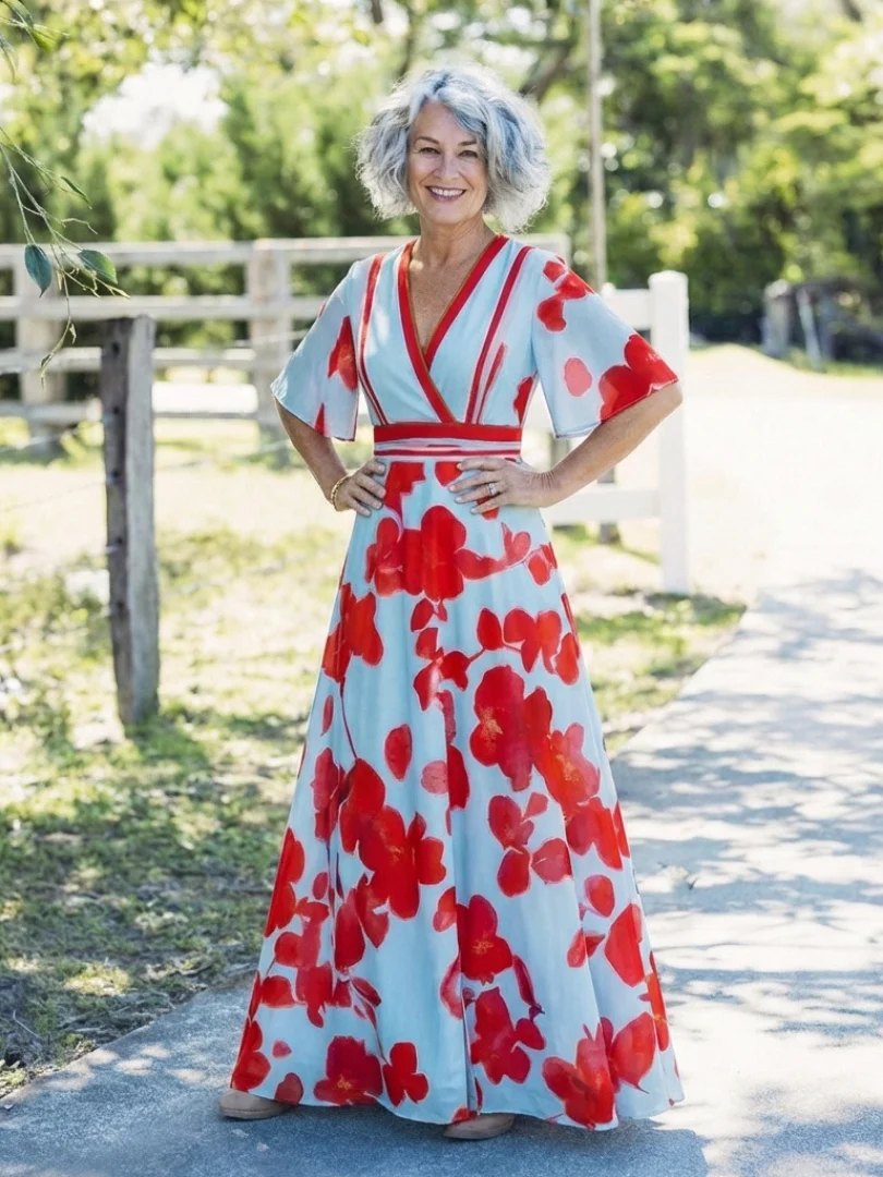 Everyday Floral Maxi Dress | V Neck | Short Sleeve-Myra Lina