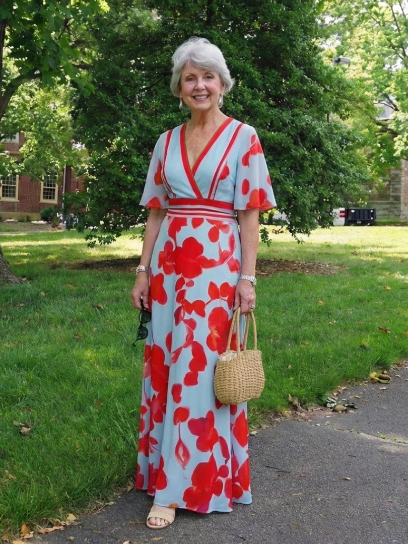 Everyday Floral Maxi Dress | V Neck | Short Sleeve-Myra Lina