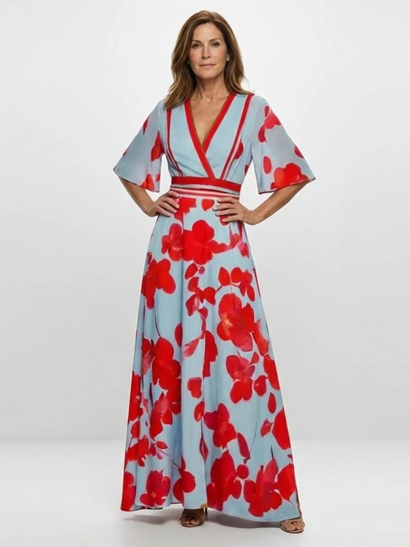 Everyday Floral Maxi Dress | V Neck | Short Sleeve-Myra Lina