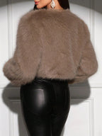 Faux Fur Jacket – Cropped Fluffy Open-Front Faux Fur Jacket for Women-Myra Lina