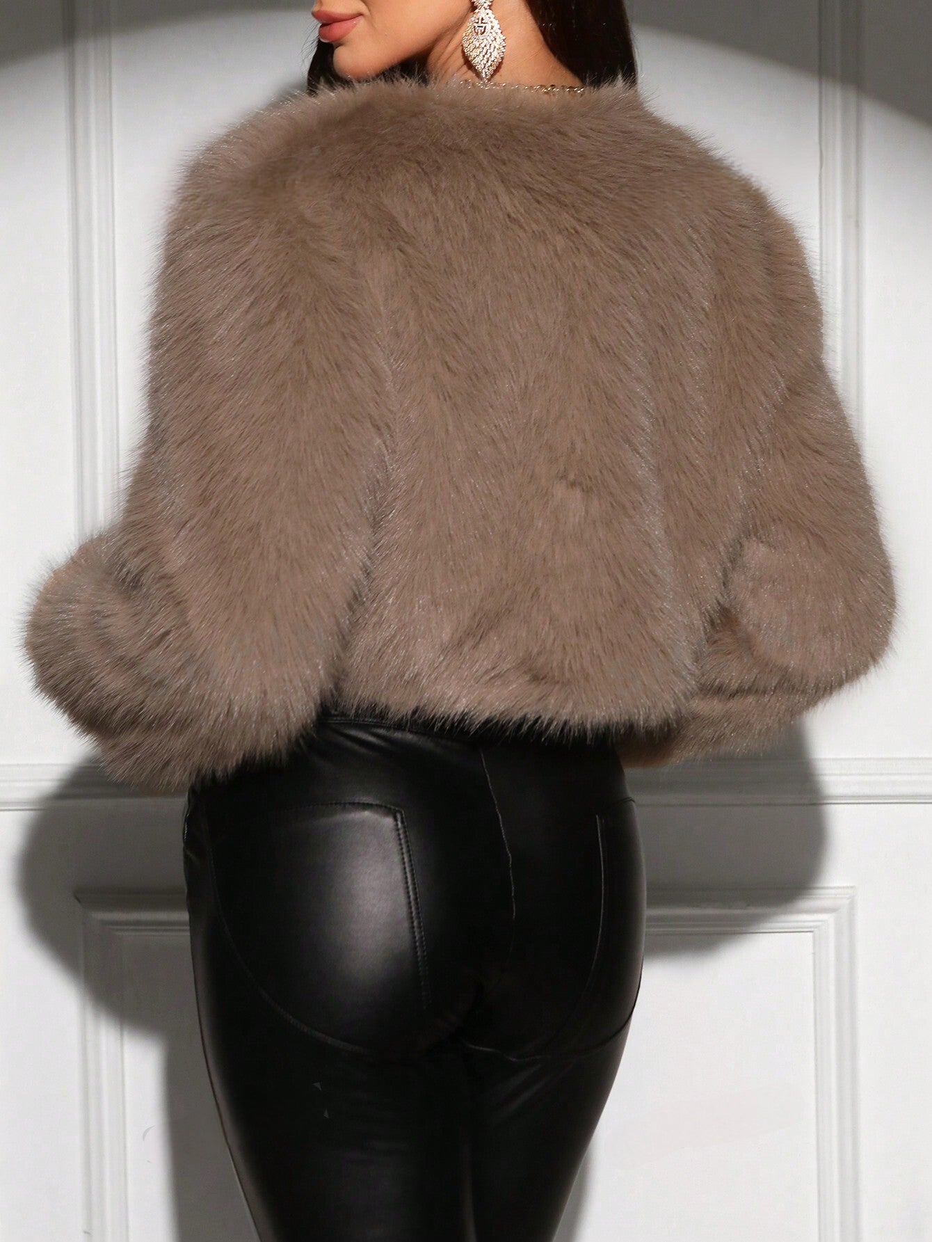 Faux Fur Jacket – Cropped Fluffy Open-Front Faux Fur Jacket for Women-Myra Lina