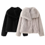 Faux Fur Jacket – Oversized Short Fluffy Faux Fur Jacket for Women-Myra Lina