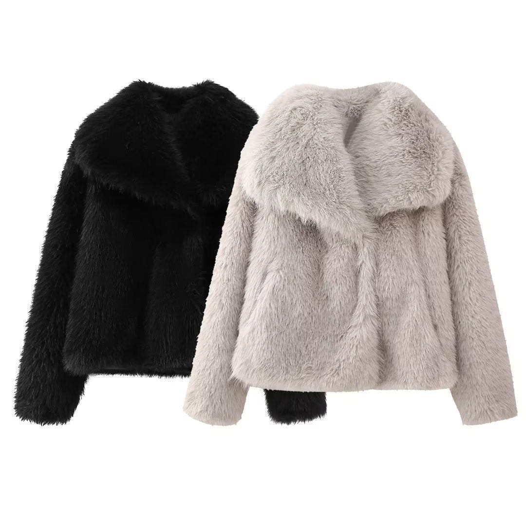 Faux Fur Jacket – Oversized Short Fluffy Faux Fur Jacket for Women-Myra Lina
