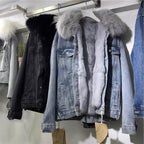 Faux Fur Lined Denim Jacket | Warm | Winter Denim Jacket | Women's Denim Jacket-Myra Lina