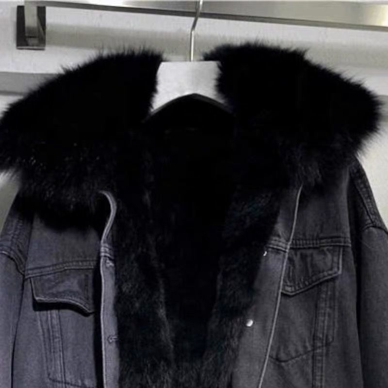 Faux Fur Lined Denim Jacket | Warm | Winter Denim Jacket | Women's Denim Jacket-Myra Lina