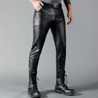 Faux Leather Pants – Black Stretch Skinny Faux Leather Pants for Men-Myra Lina