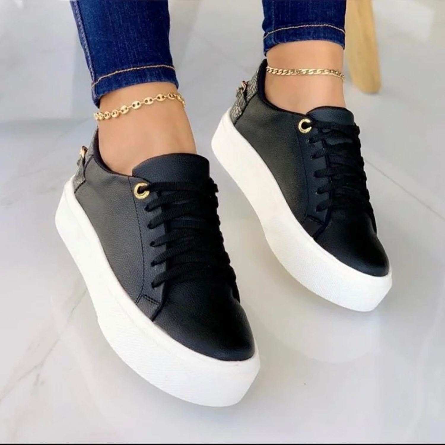 Faux Leather Sneakers – Trendy Platform Lace-Up Sneakers for Women-Myra Lina