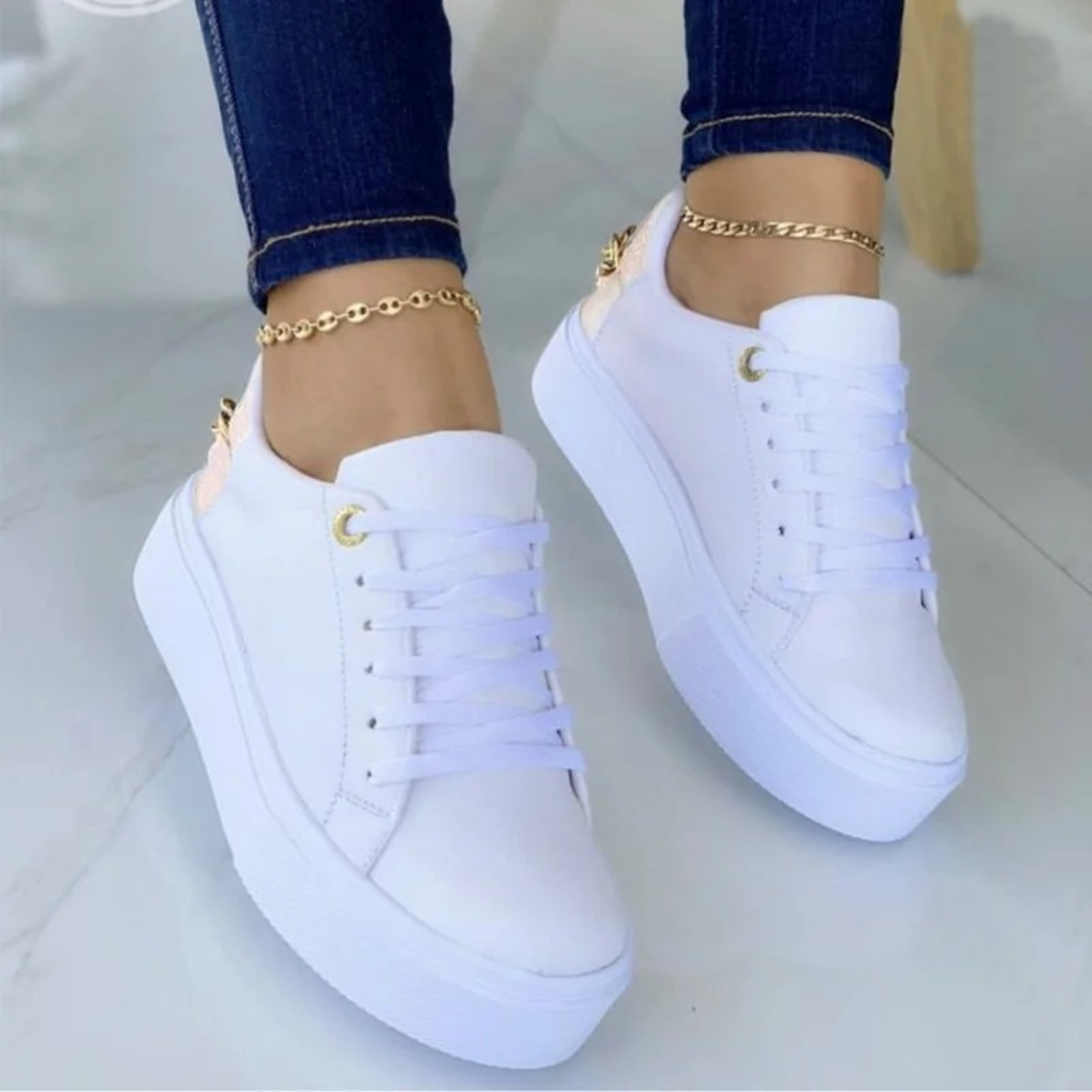 Faux Leather Sneakers – Trendy Platform Lace-Up Sneakers for Women-Myra Lina