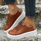 Faux Leather Sneakers – Trendy Platform Lace-Up Sneakers for Women-Myra Lina