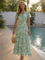 Floral Chiffon Maxi Dress | Flowing | Lightweight-Myra Lina