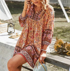 Floral Dress – Long Sleeve Bohemian Mini Dress for Women-Myra Lina