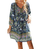 Floral Dress – Long Sleeve Bohemian Mini Dress for Women-Myra Lina