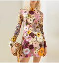Floral Lace Mini Dress | High Neck | Long Sleeve Cocktail-Myra Lina