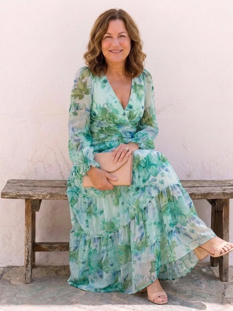 Floral Maxi Dress | Long Sleeve | Airy Drape-Myra Lina