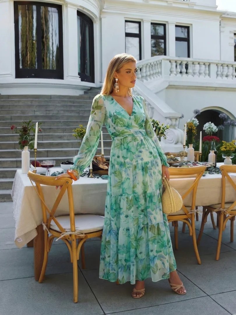 Floral Maxi Dress | Long Sleeve | Airy Drape-Myra Lina