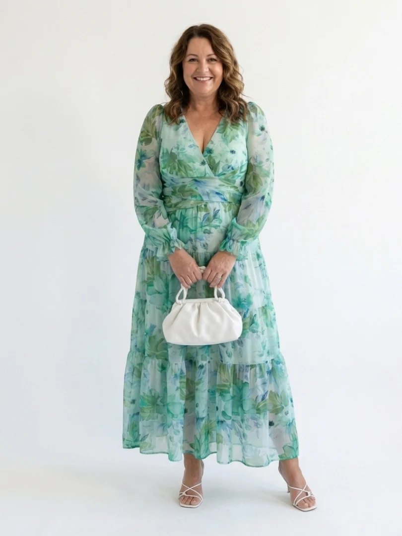 Floral Maxi Dress | Long Sleeve | Airy Drape-Myra Lina