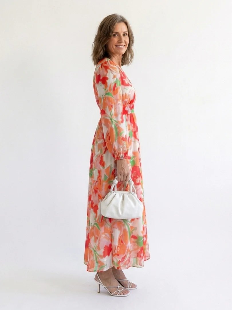 Floral Maxi Dress | Long Sleeve | Airy Drape-Myra Lina