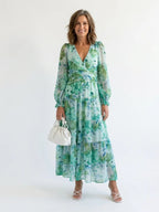 Floral Maxi Dress | Long Sleeve | Airy Drape-Myra Lina