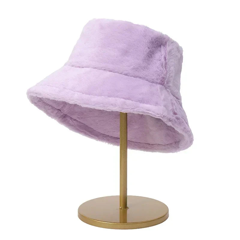 Fuzzy Bucket Hat – Women's Fluffy Faux Fur Bucket Hat for Winter-Myra Lina