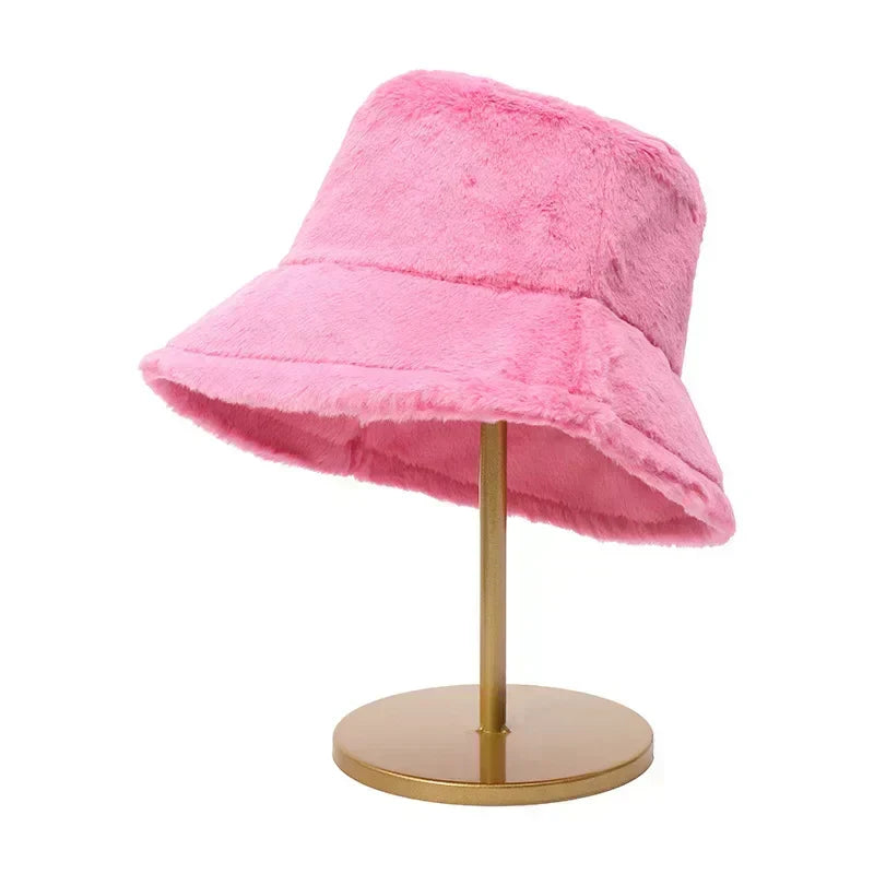 Fuzzy Bucket Hat – Women's Fluffy Faux Fur Bucket Hat for Winter-Myra Lina