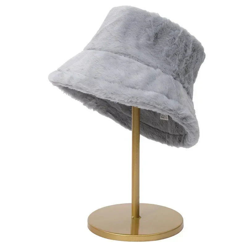 Fuzzy Bucket Hat – Women's Fluffy Faux Fur Bucket Hat for Winter-Myra Lina