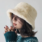 Fuzzy Bucket Hat – Women's Fluffy Faux Fur Bucket Hat for Winter-Myra Lina