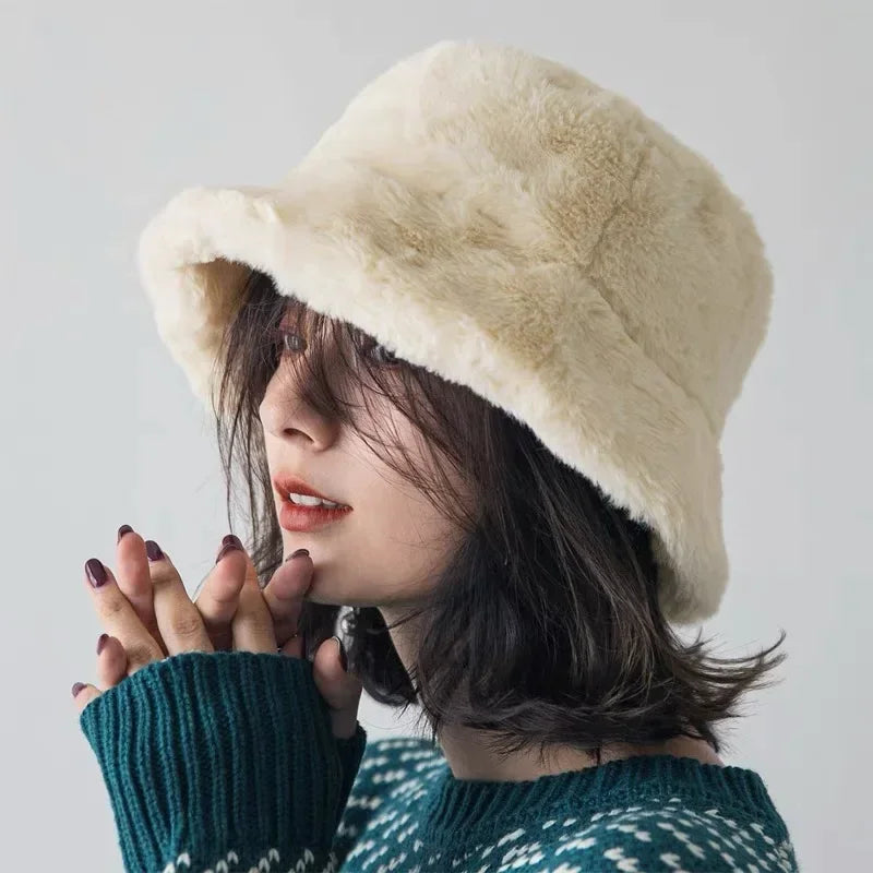 Fuzzy Bucket Hat – Women's Fluffy Faux Fur Bucket Hat for Winter-Myra Lina