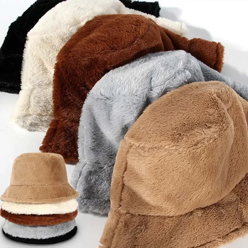 Fuzzy Bucket Hat – Women's Fluffy Faux Fur Bucket Hat for Winter-Myra Lina