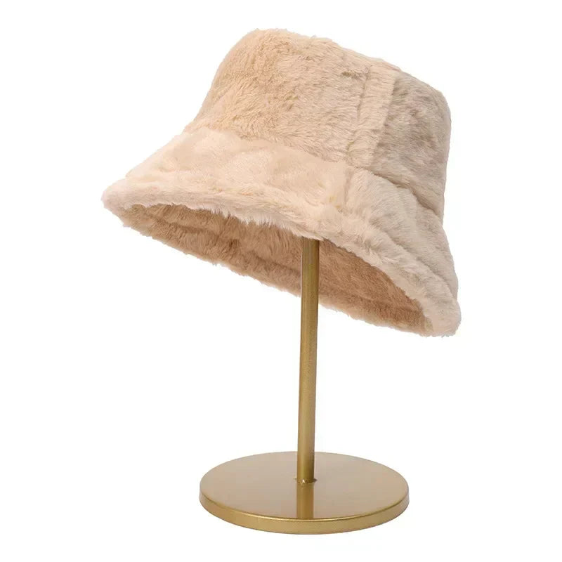 Fuzzy Bucket Hat – Women's Fluffy Faux Fur Bucket Hat for Winter-Myra Lina