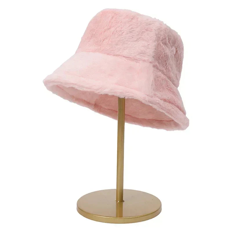 Fuzzy Bucket Hat – Women's Fluffy Faux Fur Bucket Hat for Winter-Myra Lina