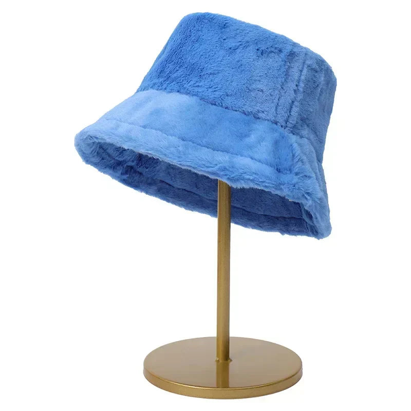 Fuzzy Bucket Hat – Women's Fluffy Faux Fur Bucket Hat for Winter-Myra Lina