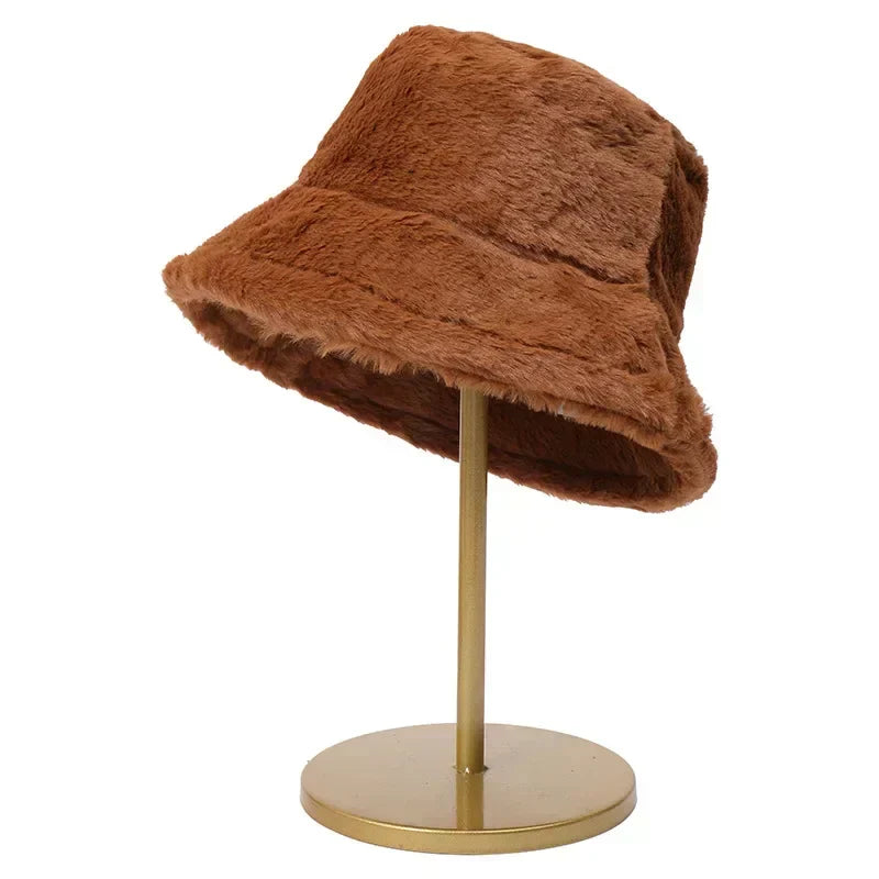 Fuzzy Bucket Hat – Women's Fluffy Faux Fur Bucket Hat for Winter-Myra Lina