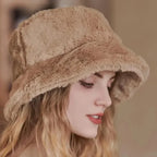 Fuzzy Bucket Hat – Women's Fluffy Faux Fur Bucket Hat for Winter-Myra Lina