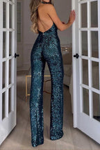 Glitter Jumpsuit – V-Neck – Sleeveless – Sequin Jumpsuit – Women's Party Jumpsuits-Myra Lina