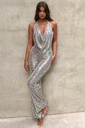 Glitter Jumpsuit – V-Neck – Sleeveless – Sequin Jumpsuit – Women's Party Jumpsuits-Myra Lina