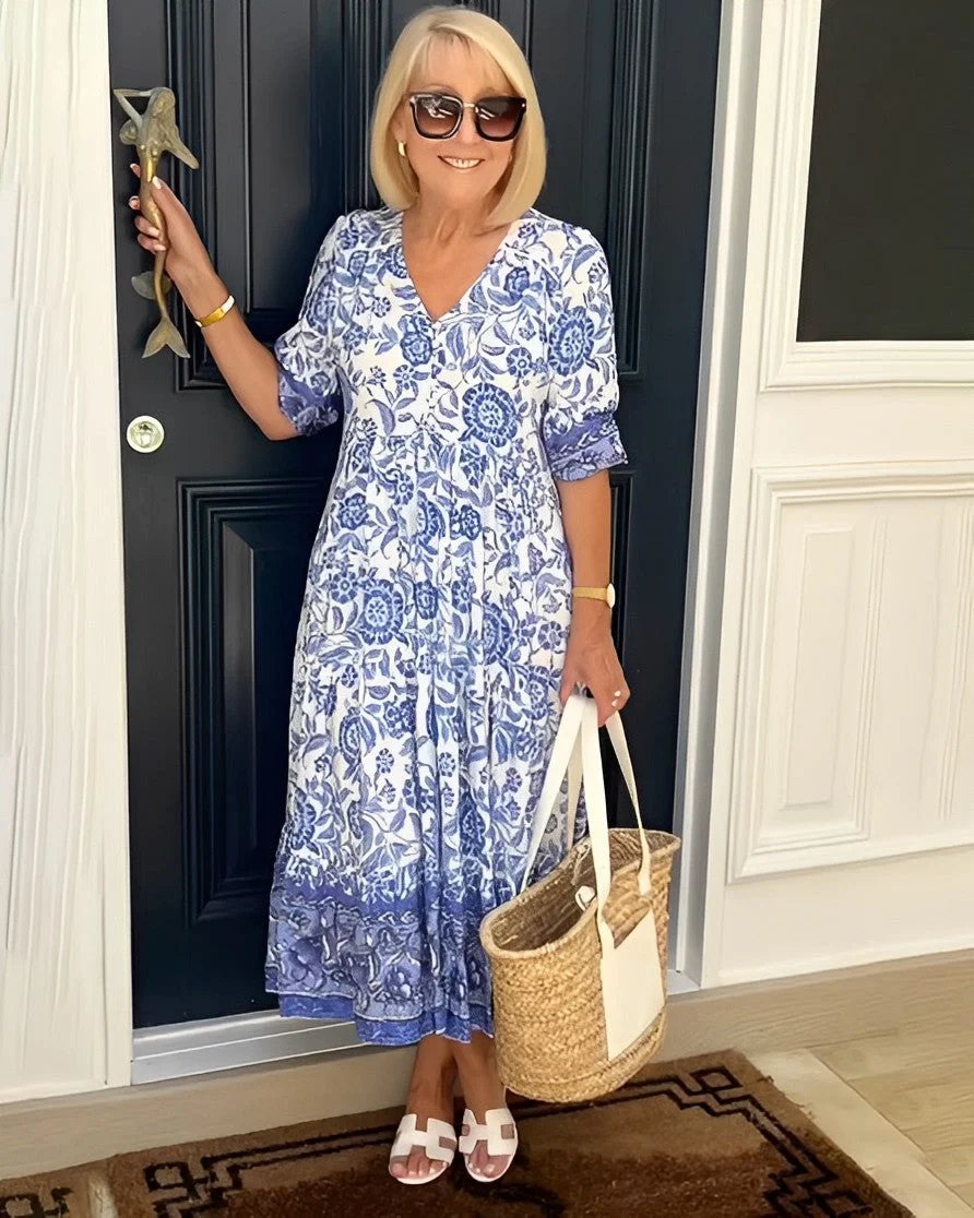 Graceful Floral Maxi Dress | V Neck | Five Prints-Myra Lina