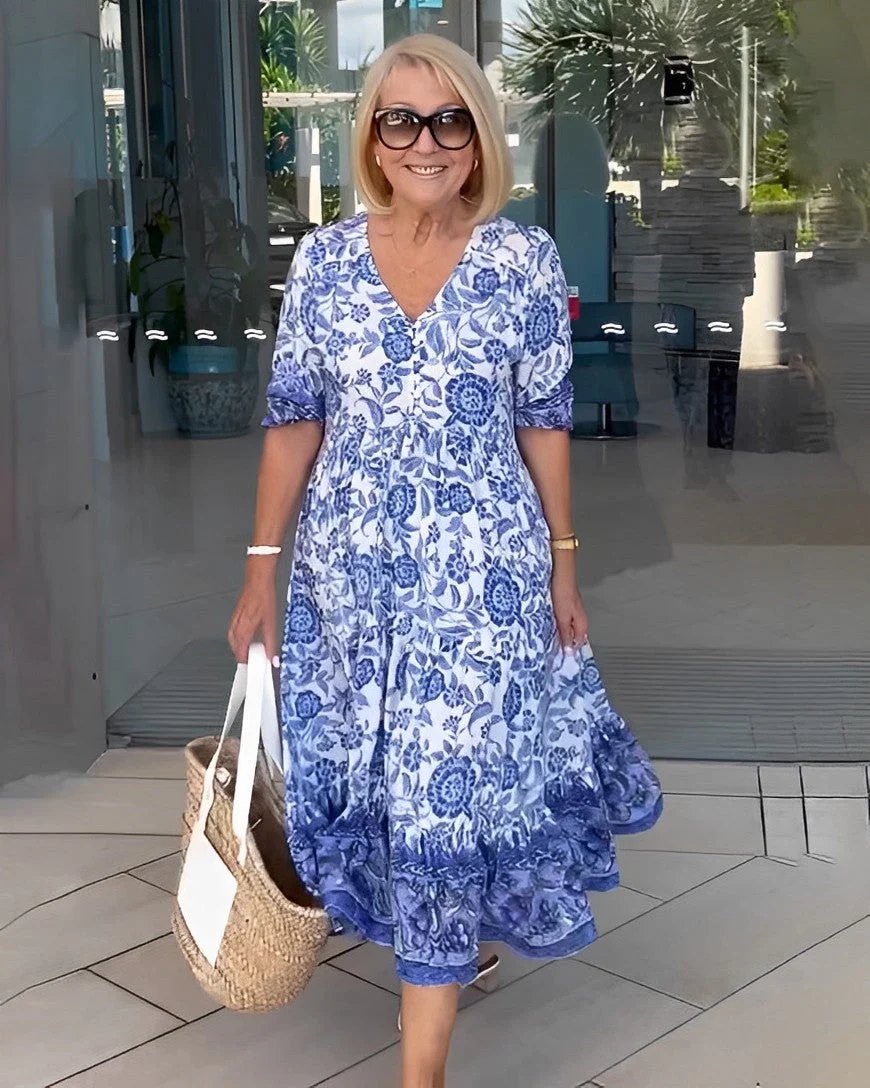 Graceful Floral Maxi Dress | V Neck | Five Prints-Myra Lina