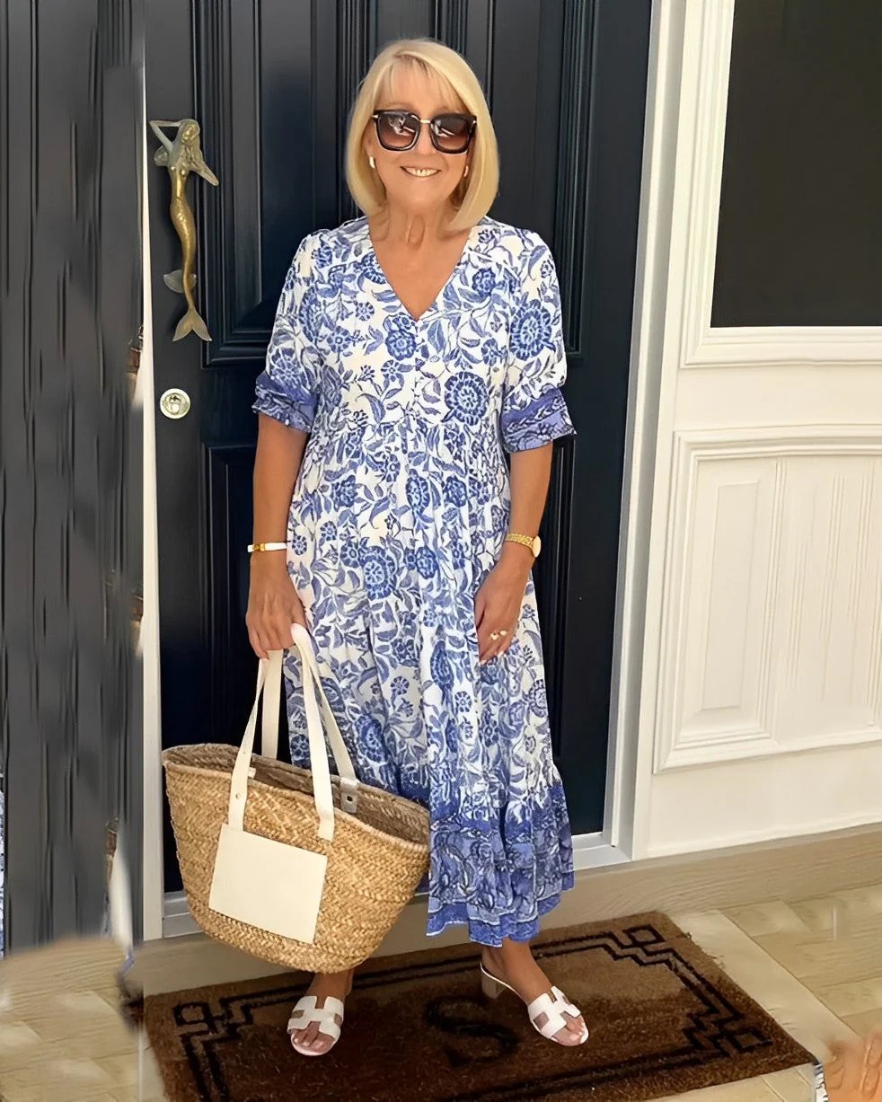 Graceful Floral Maxi Dress | V Neck | Five Prints-Myra Lina