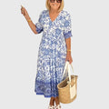 Graceful Floral Maxi Dress | V Neck | Five Prints-Myra Lina