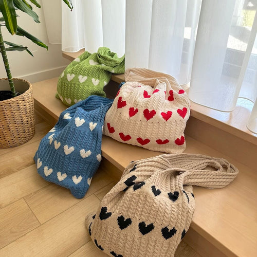 Crochet Tote Bag | Hearts | Cotton Beach Bag Women-Myra Lina