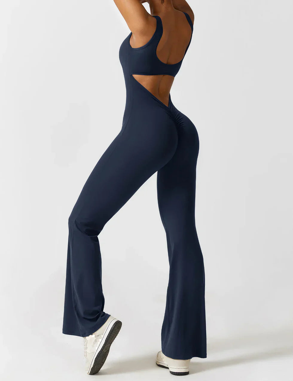 Jumpsuit – Sleeveless Flared Ruched Jumpsuit for Women-Myra Lina
