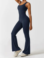 Jumpsuit – Sleeveless Flared Ruched Jumpsuit for Women-Myra Lina