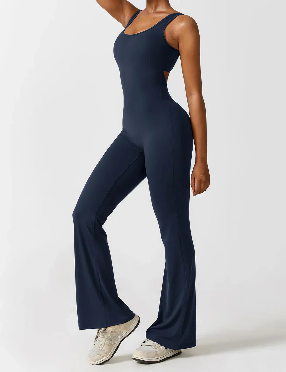 Jumpsuit – Sleeveless Flared Ruched Jumpsuit for Women-Myra Lina