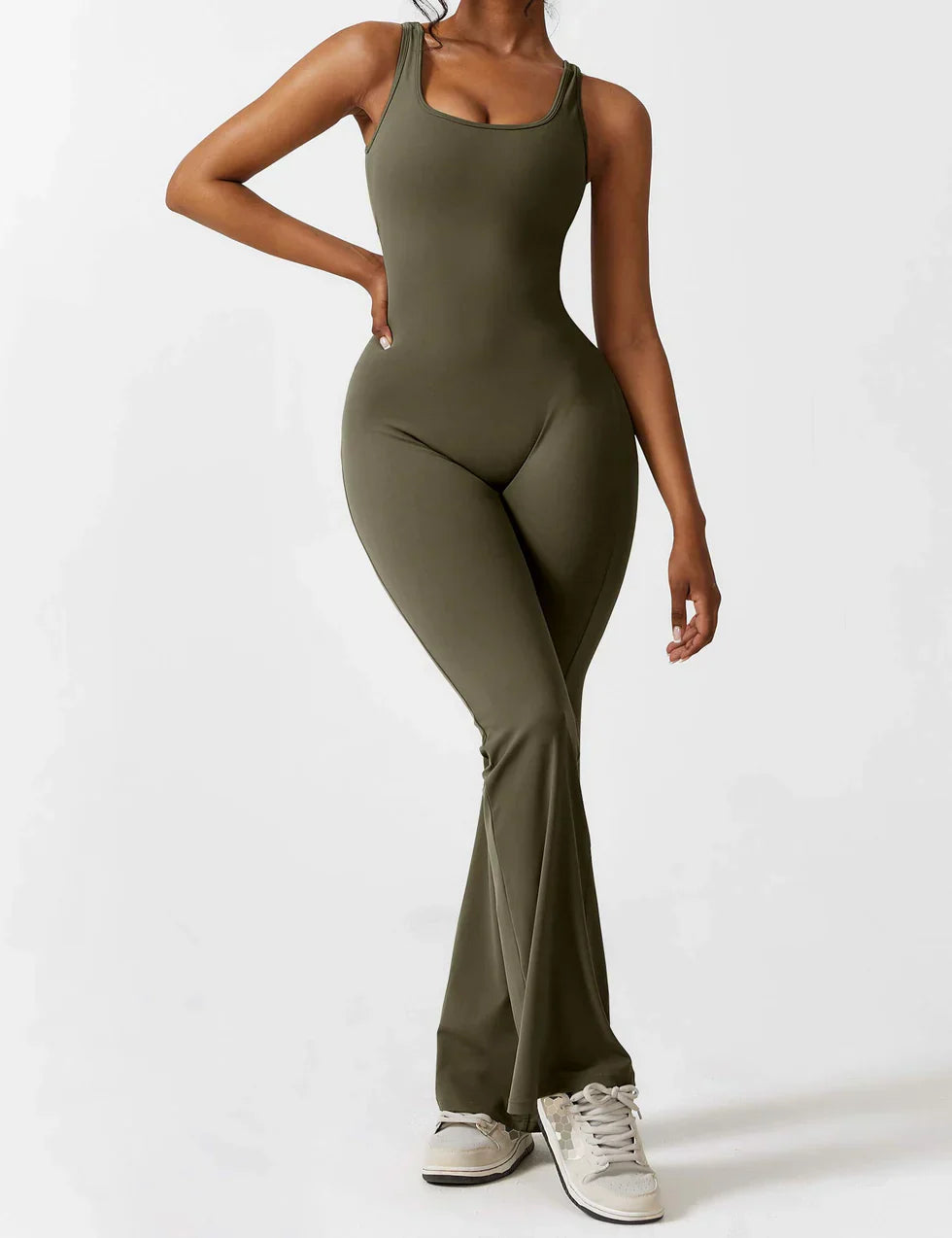 Jumpsuit – Sleeveless Flared Ruched Jumpsuit for Women-Myra Lina