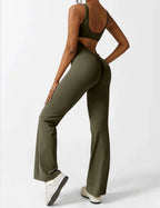 Jumpsuit – Sleeveless Flared Ruched Jumpsuit for Women-Myra Lina