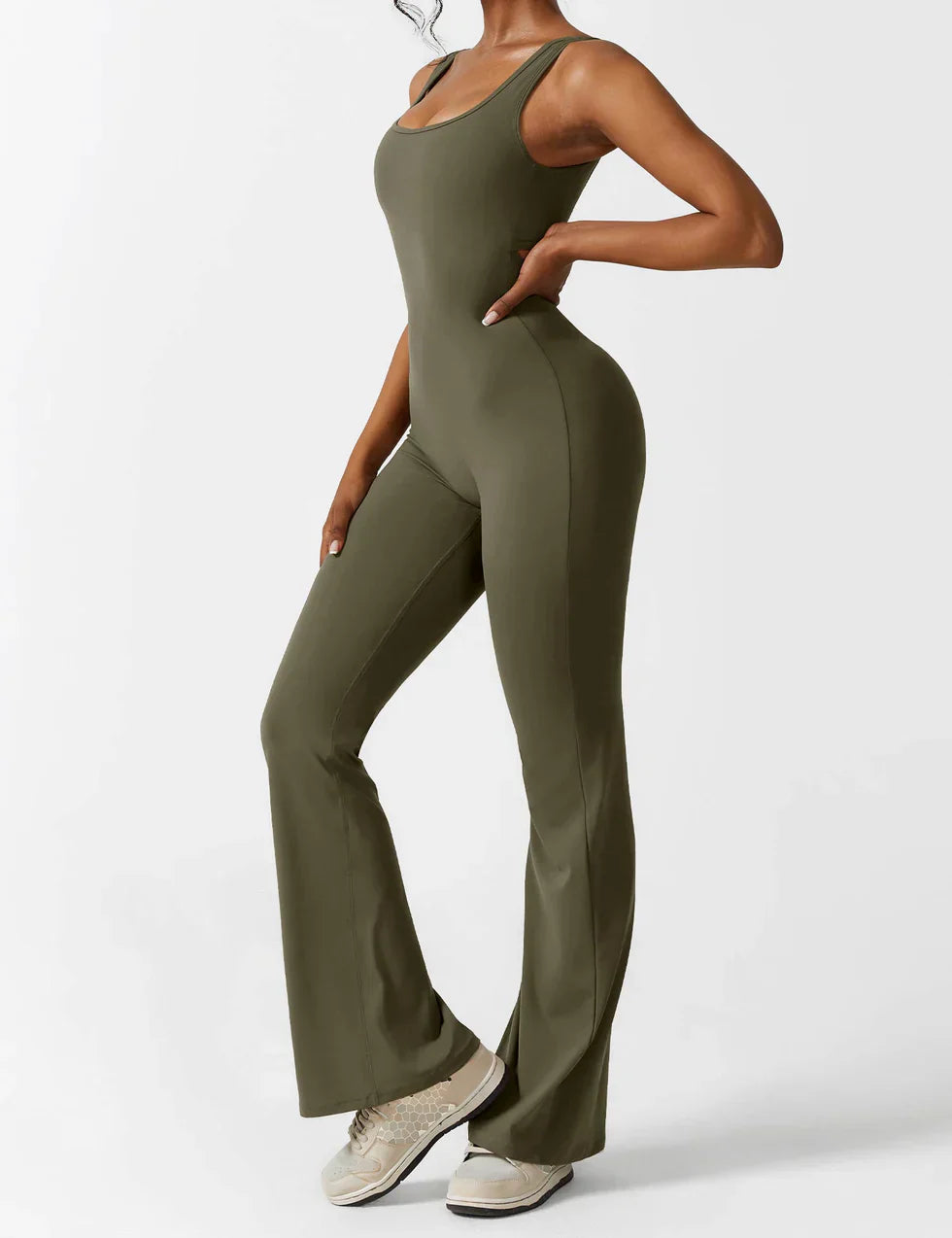 Jumpsuit – Sleeveless Flared Ruched Jumpsuit for Women-Myra Lina