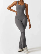 Jumpsuit – Sleeveless Flared Ruched Jumpsuit for Women-Myra Lina
