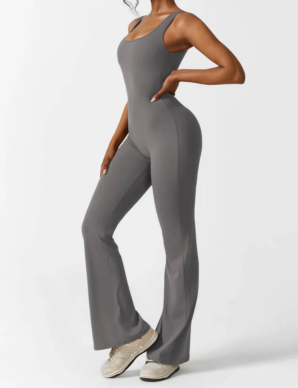 Jumpsuit – Sleeveless Flared Ruched Jumpsuit for Women-Myra Lina