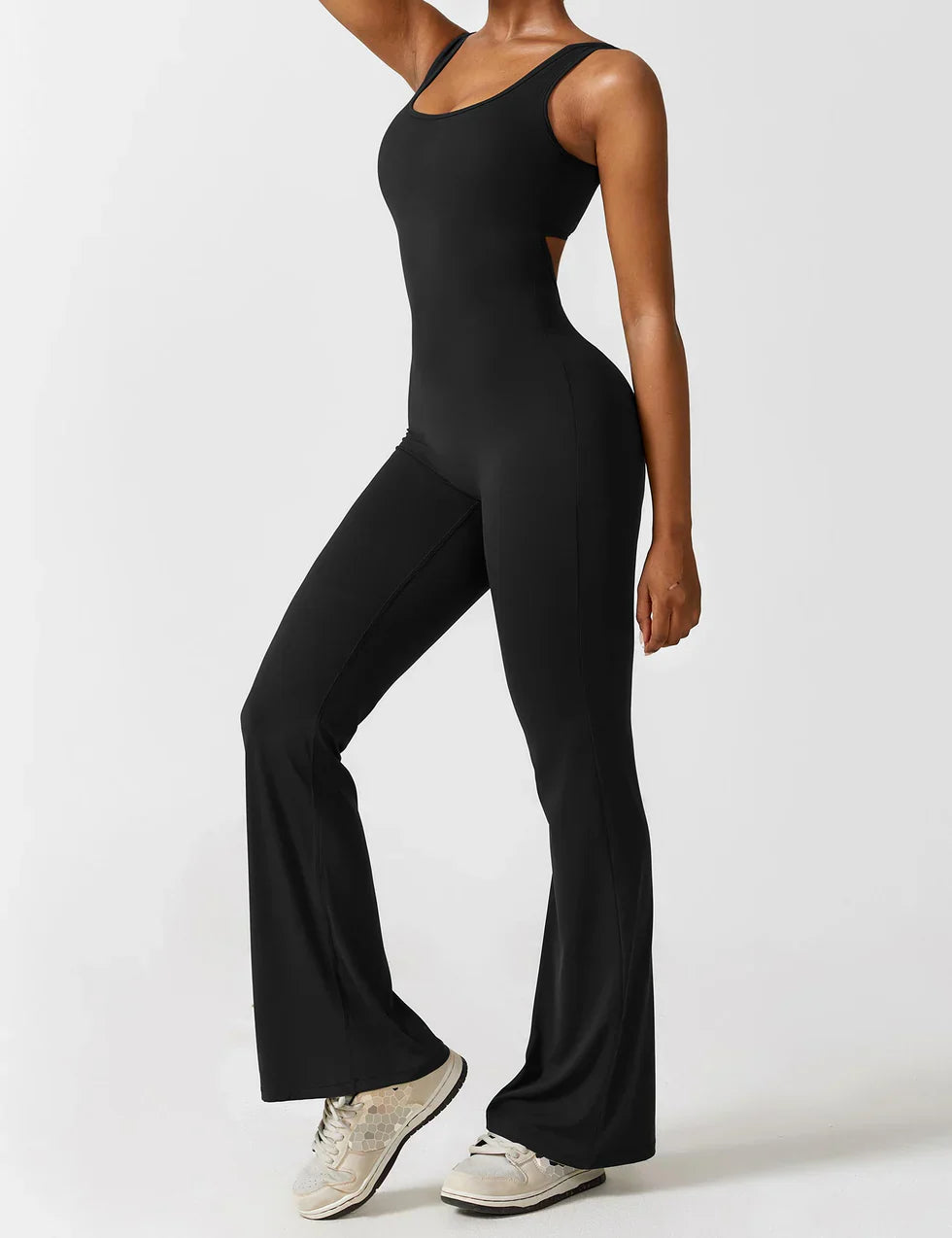 Jumpsuit – Sleeveless Flared Ruched Jumpsuit for Women-Myra Lina